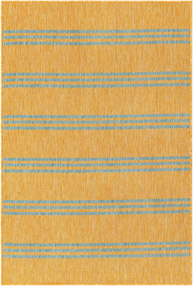 Yellow and Aqua 4' 1 x 6' 1 Jill Zarin Outdoor Rectangle Area Rug Weather Resistant for Patio, Deck, Terrace, Balcony, Porch Durable 100% Polypropylene Carpet for Outside for Sale at Rug Engine