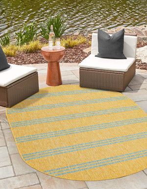 Yellow and Aqua 5' 3 x 8' Jill Zarin Outdoor Oval Area Rug Weather Resistant for Patio, Deck, Terrace, Balcony, Porch Durable 100% Polypropylene Carpet for Outside for Sale at Rug Engine