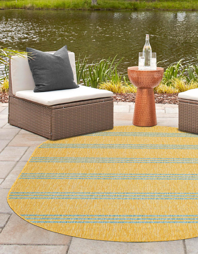 Yellow and Aqua 7' 10 x 10' Jill Zarin Outdoor Oval Area Rug Weather Resistant for Patio, Deck, Terrace, Balcony, Porch Durable 100% Polypropylene Carpet for Outside for Sale at Rug Engine
