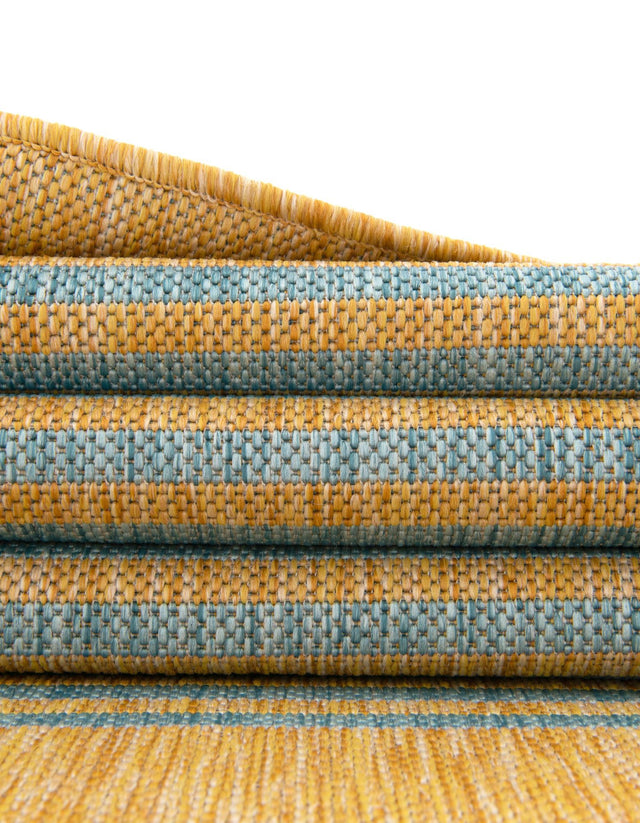 Yellow and Aqua 7' 10 x 10' Jill Zarin Outdoor Oval Area Rug Weather Resistant for Patio, Deck, Terrace, Balcony, Porch Durable 100% Polypropylene Carpet for Outside for Sale at Rug Engine