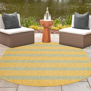 Yellow and Aqua 7' 10 x 10' Jill Zarin Outdoor Oval Area Rug Weather Resistant for Patio, Deck, Terrace, Balcony, Porch Durable 100% Polypropylene Carpet for Outside for Sale at Rug Engine