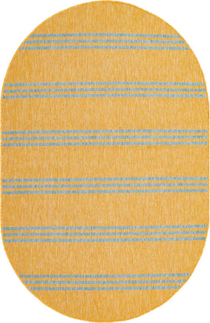 Yellow and Aqua 5' 3 x 8' Jill Zarin Outdoor Oval Area Rug Weather Resistant for Patio, Deck, Terrace, Balcony, Porch Durable 100% Polypropylene Carpet for Outside for Sale at Rug Engine