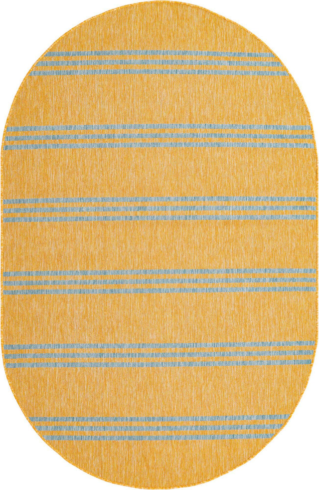 Yellow and Aqua 5' 3 x 8' Jill Zarin Outdoor Oval Area Rug Weather Resistant for Patio, Deck, Terrace, Balcony, Porch Durable 100% Polypropylene Carpet for Outside for Sale at Rug Engine