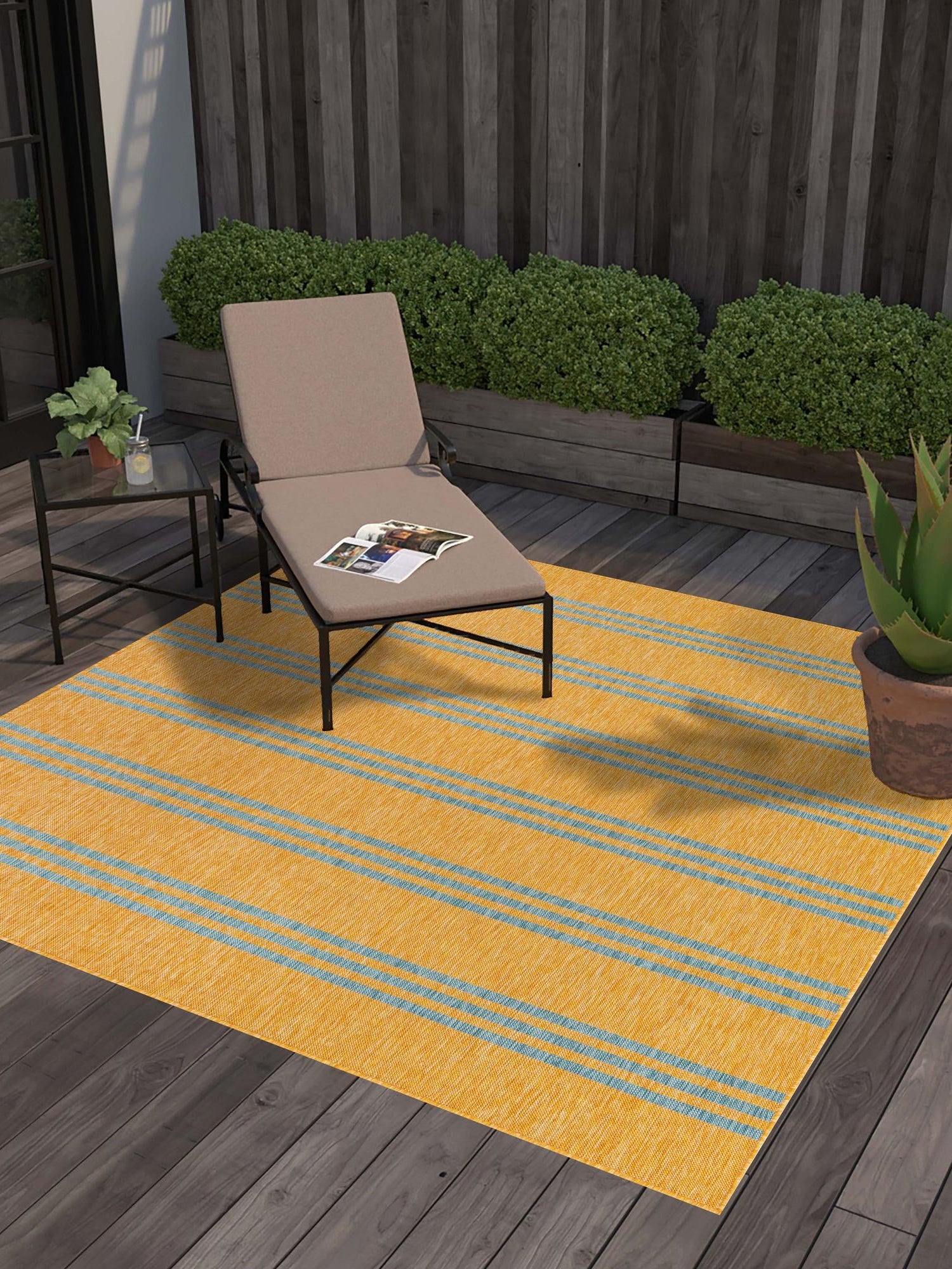 Yellow and Aqua 7' 10 x 7' 10 Jill Zarin Outdoor Square Area Rug Weather Resistant for Patio, Deck, Terrace, Balcony, Porch Durable 100% Polypropylene Carpet for Outside for Sale at Rug Engine
