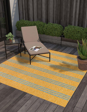 Yellow and Aqua 7' 10 x 7' 10 Jill Zarin Outdoor Square Area Rug Weather Resistant for Patio, Deck, Terrace, Balcony, Porch Durable 100% Polypropylene Carpet for Outside for Sale at Rug Engine