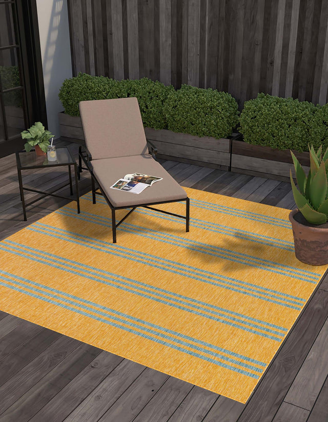 Yellow and Aqua 11' x 11' Jill Zarin Outdoor Square Rug