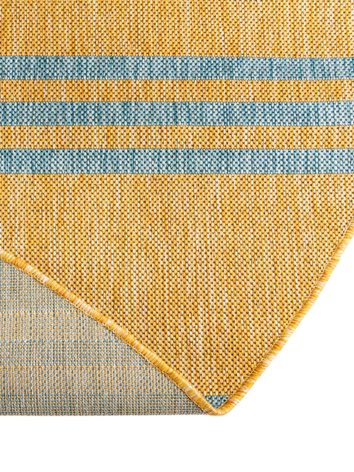 Yellow and Aqua 6' 7 x 6' 7 Jill Zarin Outdoor Round Area Rug Weather Resistant for Patio, Deck, Terrace, Balcony, Porch Durable 100% Polypropylene Carpet for Outside for Sale at Rug Engine