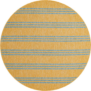 Yellow and Aqua 6' 7 x 6' 7 Jill Zarin Outdoor Round Area Rug Weather Resistant for Patio, Deck, Terrace, Balcony, Porch Durable 100% Polypropylene Carpet for Outside for Sale at Rug Engine