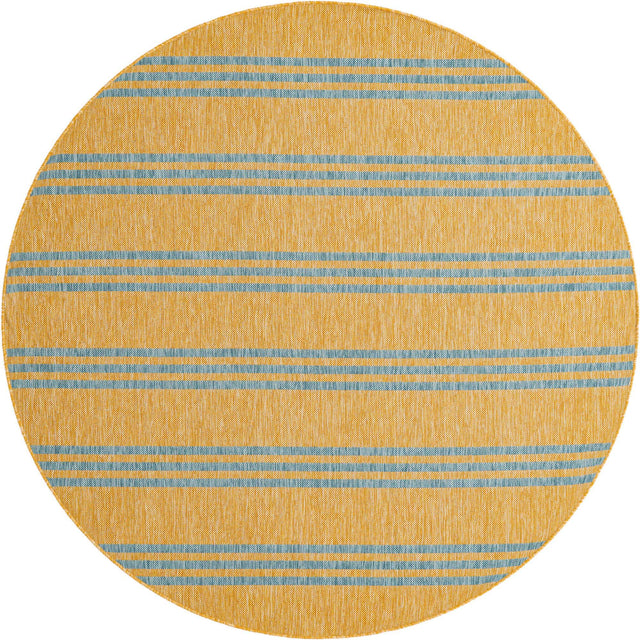 Yellow and Aqua 6' 7 x 6' 7 Jill Zarin Outdoor Round Area Rug Weather Resistant for Patio, Deck, Terrace, Balcony, Porch Durable 100% Polypropylene Carpet for Outside for Sale at Rug Engine