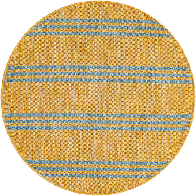 Yellow and Aqua 3' 1 x 3' 1 Jill Zarin Outdoor Round Area Rug Weather Resistant for Patio, Deck, Terrace, Balcony, Porch Durable 100% Polypropylene Carpet for Outside for Sale at Rug Engine