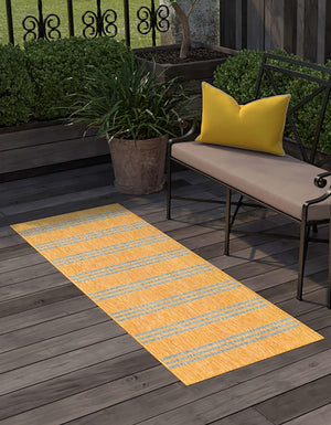 Yellow and Aqua 2' x 8' Jill Zarin Outdoor Runner Area Rug Weather Resistant for Patio, Deck, Terrace, Balcony, Porch Durable 100% Polypropylene Carpet for Outside for Sale at Rug Engine