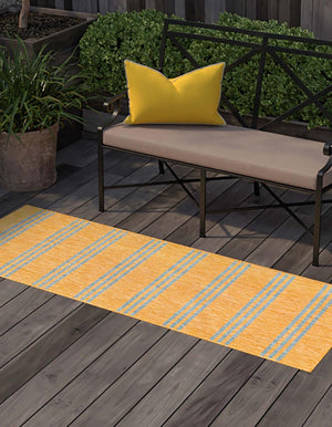 Yellow and Aqua 2' x 6' 1 Jill Zarin Outdoor Runner Area Rug Weather Resistant for Patio, Deck, Terrace, Balcony, Porch Durable 100% Polypropylene Carpet for Outside for Sale at Rug Engine