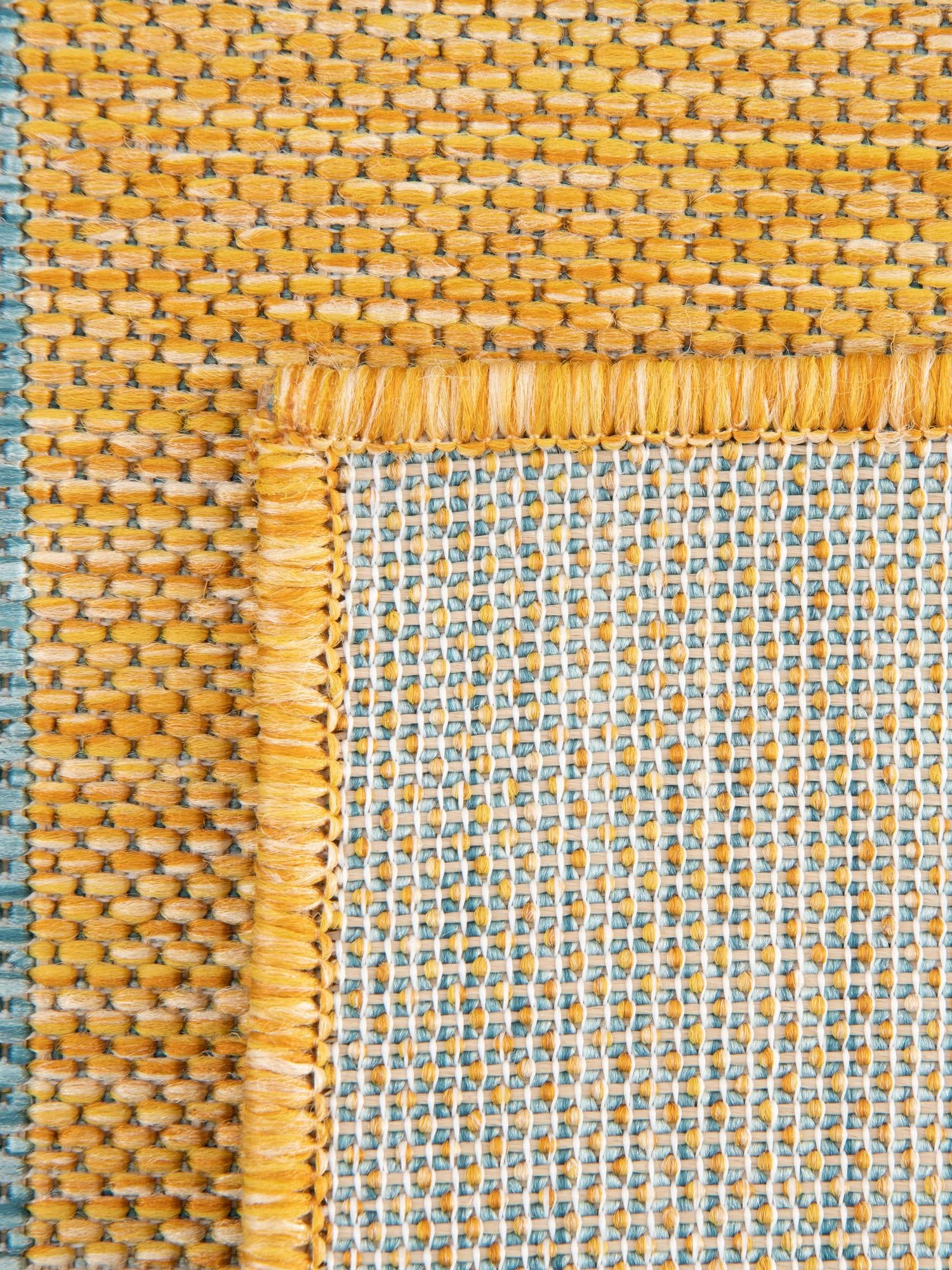 Yellow and Aqua 2' x 6' 1 Jill Zarin Outdoor Runner Area Rug Weather Resistant for Patio, Deck, Terrace, Balcony, Porch Durable 100% Polypropylene Carpet for Outside for Sale at Rug Engine