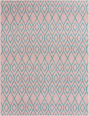 Pink and Aqua 7' 10 x 10' Jill Zarin Outdoor Rectangle Area Rug Weather Resistant for Patio, Deck, Terrace, Balcony, Porch Durable 100% Polypropylene Carpet for Outside for Sale at Rug Engine