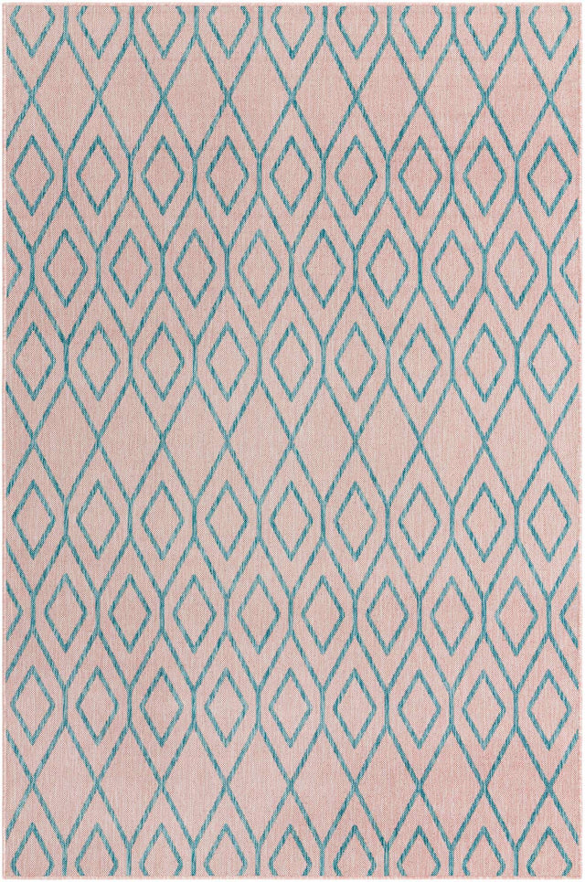 Pink and Aqua 6' 1 x 9' Jill Zarin Outdoor Rectangle Area Rug Weather Resistant for Patio, Deck, Terrace, Balcony, Porch Durable 100% Polypropylene Carpet for Outside for Sale at Rug Engine