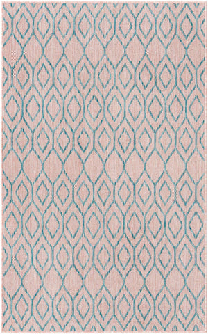 Pink and Aqua 4' 1 x 6' 1 Jill Zarin Outdoor Rectangle Area Rug Weather Resistant for Patio, Deck, Terrace, Balcony, Porch Durable 100% Polypropylene Carpet for Outside for Sale at Rug Engine