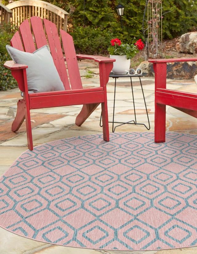 Pink and Aqua 7' 10 x 10' Jill Zarin Outdoor Oval Area Rug Weather Resistant for Patio, Deck, Terrace, Balcony, Porch Durable 100% Polypropylene Carpet for Outside for Sale at Rug Engine