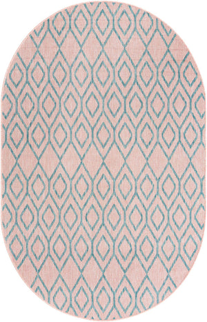Pink and Aqua 5' 3 x 8' Jill Zarin Outdoor Oval Area Rug Weather Resistant for Patio, Deck, Terrace, Balcony, Porch Durable 100% Polypropylene Carpet for Outside for Sale at Rug Engine