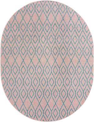 Pink and Aqua 7' 10 x 10' Jill Zarin Outdoor Oval Area Rug Weather Resistant for Patio, Deck, Terrace, Balcony, Porch Durable 100% Polypropylene Carpet for Outside for Sale at Rug Engine