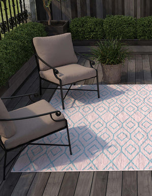 Pink and Aqua 13' 1 x 13' 1 Jill Zarin Outdoor Square Area Rug Weather Resistant for Patio, Deck, Terrace, Balcony, Porch Durable 100% Polypropylene Carpet for Outside for Sale at Rug Engine