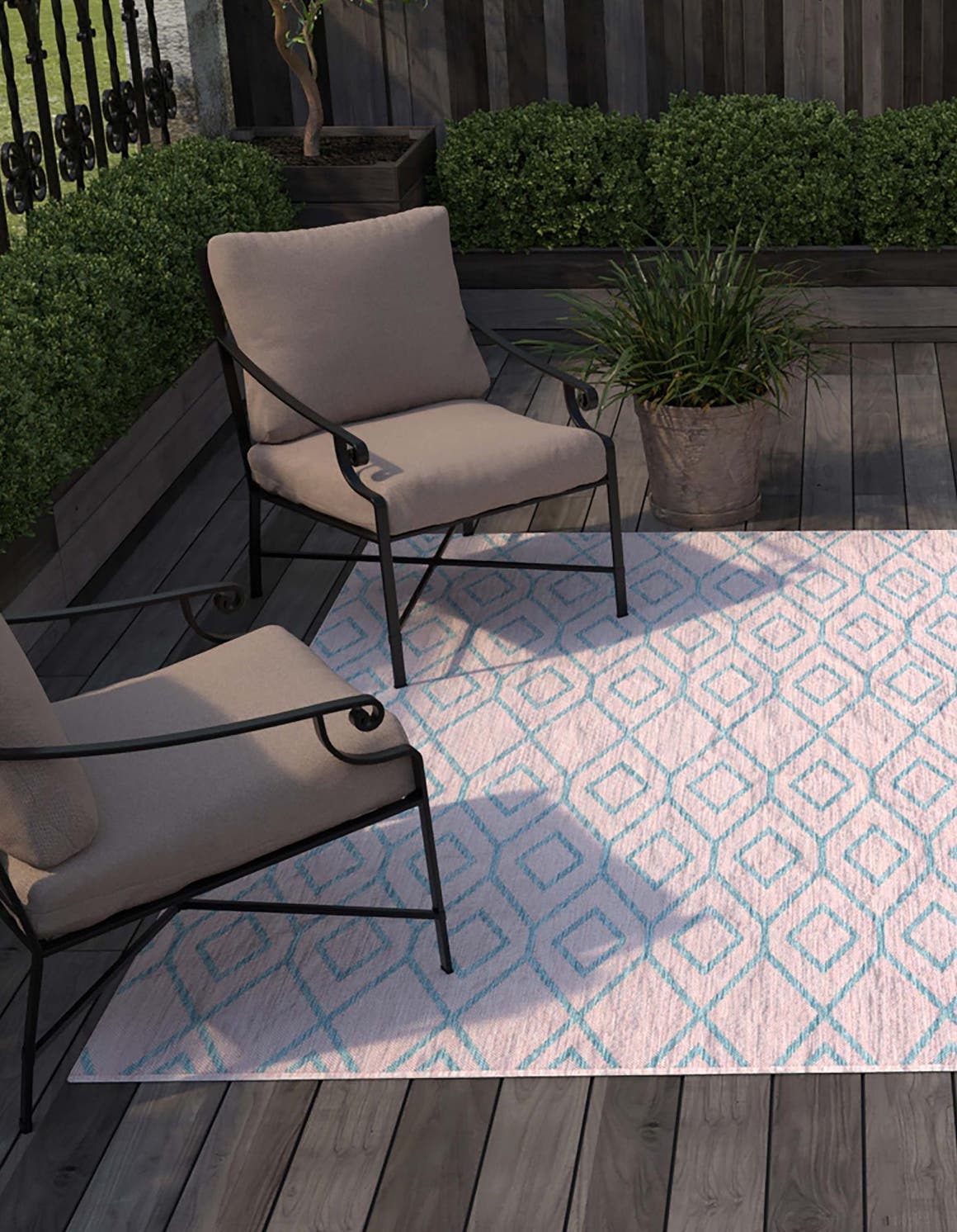 Pink and Aqua 10' 8 x 10' 8 Jill Zarin Outdoor Square Area Rug Weather Resistant for Patio, Deck, Terrace, Balcony, Porch Durable 100% Polypropylene Carpet for Outside for Sale at Rug Engine