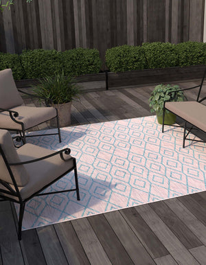 Pink and Aqua 7' 10 x 7' 10 Jill Zarin Outdoor Square Area Rug Weather Resistant for Patio, Deck, Terrace, Balcony, Porch Durable 100% Polypropylene Carpet for Outside for Sale at Rug Engine