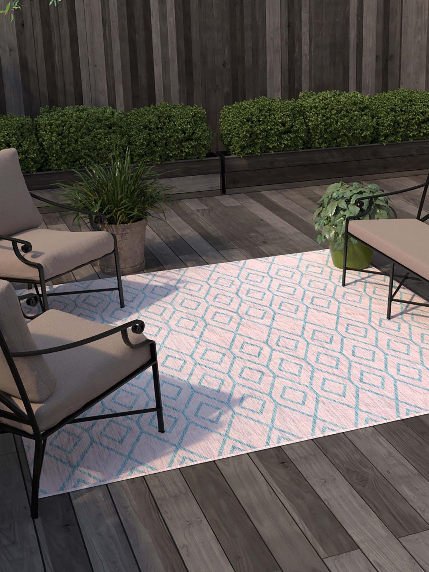 Pink and Aqua 13' 1 x 13' 1 Jill Zarin Outdoor Square Area Rug Weather Resistant for Patio, Deck, Terrace, Balcony, Porch Durable 100% Polypropylene Carpet for Outside for Sale at Rug Engine