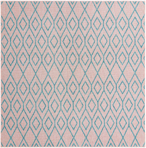 Pink and Aqua 7' 10 x 7' 10 Jill Zarin Outdoor Square Area Rug Weather Resistant for Patio, Deck, Terrace, Balcony, Porch Durable 100% Polypropylene Carpet for Outside for Sale at Rug Engine
