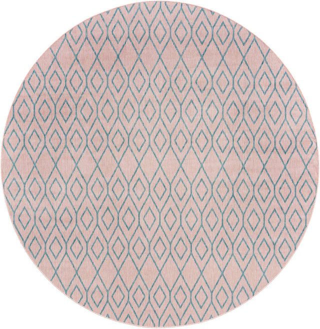 Pink and Aqua 10' 8 x 10' 8 Jill Zarin Outdoor Round Area Rug Weather Resistant for Patio, Deck, Terrace, Balcony, Porch Durable 100% Polypropylene Carpet for Outside for Sale at Rug Engine