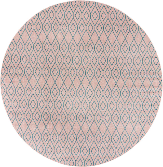 Pink and Aqua 13' 1 x 13' 1 Jill Zarin Outdoor Round Area Rug Weather Resistant for Patio, Deck, Terrace, Balcony, Porch Durable 100% Polypropylene Carpet for Outside for Sale at Rug Engine