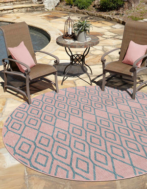 Pink and Aqua 13' 1 x 13' 1 Jill Zarin Outdoor Round Area Rug Weather Resistant for Patio, Deck, Terrace, Balcony, Porch Durable 100% Polypropylene Carpet for Outside for Sale at Rug Engine