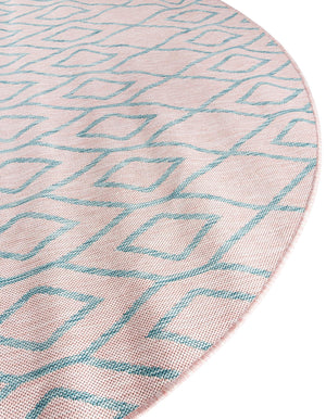 Pink and Aqua 13' 1 x 13' 1 Jill Zarin Outdoor Round Area Rug Weather Resistant for Patio, Deck, Terrace, Balcony, Porch Durable 100% Polypropylene Carpet for Outside for Sale at Rug Engine