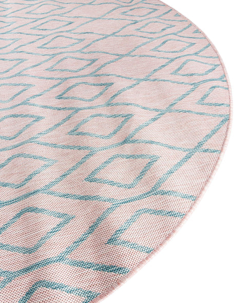Pink and Aqua 10' 8 x 10' 8 Jill Zarin Outdoor Round Area Rug Weather Resistant for Patio, Deck, Terrace, Balcony, Porch Durable 100% Polypropylene Carpet for Outside for Sale at Rug Engine