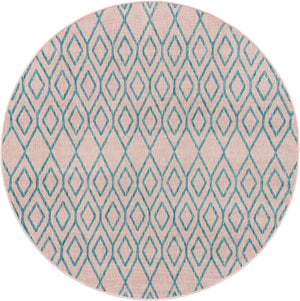 Pink and Aqua 6' 7 x 6' 7 Jill Zarin Outdoor Round Area Rug Weather Resistant for Patio, Deck, Terrace, Balcony, Porch Durable 100% Polypropylene Carpet for Outside for Sale at Rug Engine