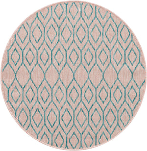 Pink and Aqua 3' 1 x 3' 1 Jill Zarin Outdoor Round Area Rug Weather Resistant for Patio, Deck, Terrace, Balcony, Porch Durable 100% Polypropylene Carpet for Outside for Sale at Rug Engine