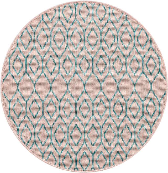 Pink and Aqua 3' 1 x 3' 1 Jill Zarin Outdoor Round Area Rug Weather Resistant for Patio, Deck, Terrace, Balcony, Porch Durable 100% Polypropylene Carpet for Outside for Sale at Rug Engine