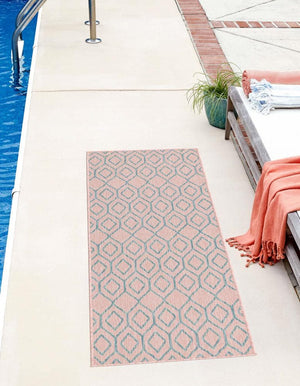 Pink and Aqua 2' x 8' Jill Zarin Outdoor Runner Area Rug Weather Resistant for Patio, Deck, Terrace, Balcony, Porch Durable 100% Polypropylene Carpet for Outside for Sale at Rug Engine