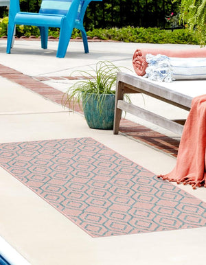 Pink and Aqua 2' x 6' 1 Jill Zarin Outdoor Runner Area Rug Weather Resistant for Patio, Deck, Terrace, Balcony, Porch Durable 100% Polypropylene Carpet for Outside for Sale at Rug Engine