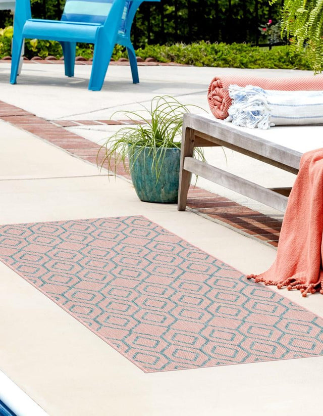 Pink and Aqua 2' x 6' 1 Jill Zarin Outdoor Runner Area Rug Weather Resistant for Patio, Deck, Terrace, Balcony, Porch Durable 100% Polypropylene Carpet for Outside for Sale at Rug Engine