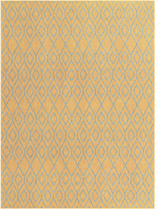 Yellow and Aqua 9' x 12' Jill Zarin Outdoor Rectangle Area Rug Weather Resistant for Patio, Deck, Terrace, Balcony, Porch Durable 100% Polypropylene Carpet for Outside for Sale at Rug Engine