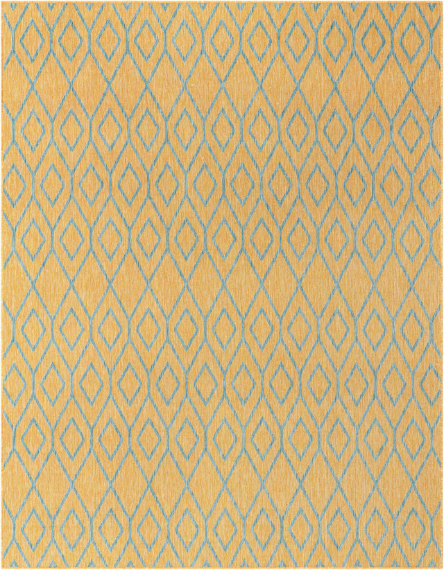 Yellow and Aqua 7' 10 x 10' Jill Zarin Outdoor Rectangle Area Rug Weather Resistant for Patio, Deck, Terrace, Balcony, Porch Durable 100% Polypropylene Carpet for Outside for Sale at Rug Engine