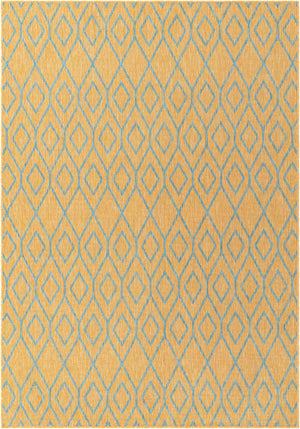 Yellow and Aqua 7' 1 x 10' Jill Zarin Outdoor Rectangle Area Rug Weather Resistant for Patio, Deck, Terrace, Balcony, Porch Durable 100% Polypropylene Carpet for Outside for Sale at Rug Engine