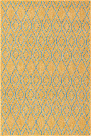 Yellow and Aqua 6' 1 x 9' Jill Zarin Outdoor Rectangle Area Rug Weather Resistant for Patio, Deck, Terrace, Balcony, Porch Durable 100% Polypropylene Carpet for Outside for Sale at Rug Engine