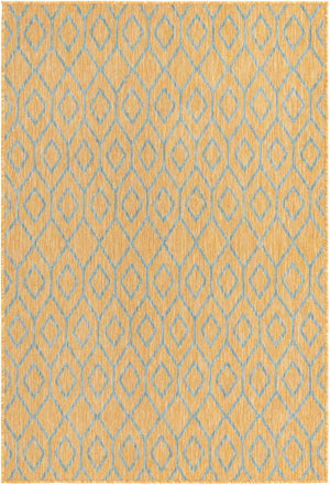 Yellow and Aqua 4' 1 x 6' 1 Jill Zarin Outdoor Rectangle Area Rug Weather Resistant for Patio, Deck, Terrace, Balcony, Porch Durable 100% Polypropylene Carpet for Outside for Sale at Rug Engine