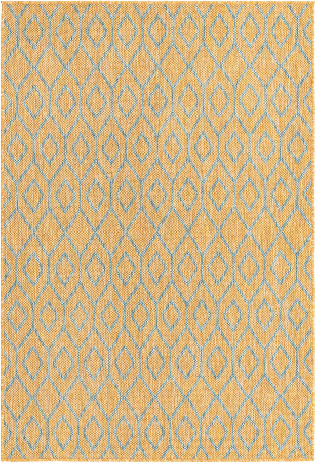 Yellow and Aqua 4' 1 x 6' 1 Jill Zarin Outdoor Rectangle Area Rug Weather Resistant for Patio, Deck, Terrace, Balcony, Porch Durable 100% Polypropylene Carpet for Outside for Sale at Rug Engine