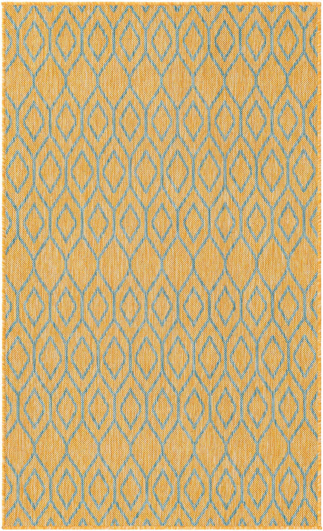 Yellow and Aqua 3' 1 x 5' 3 Jill Zarin Outdoor Rectangle Area Rug Weather Resistant for Patio, Deck, Terrace, Balcony, Porch Durable 100% Polypropylene Carpet for Outside for Sale at Rug Engine