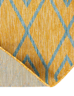 Yellow and Aqua 5' 3 x 8' Jill Zarin Outdoor Oval Area Rug Weather Resistant for Patio, Deck, Terrace, Balcony, Porch Durable 100% Polypropylene Carpet for Outside for Sale at Rug Engine