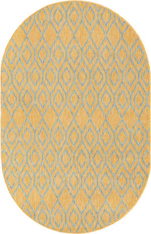 Yellow and Aqua 5' 3 x 8' Jill Zarin Outdoor Oval Area Rug Weather Resistant for Patio, Deck, Terrace, Balcony, Porch Durable 100% Polypropylene Carpet for Outside for Sale at Rug Engine