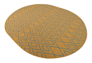 Yellow and Aqua 7' 10 x 10' Jill Zarin Outdoor Oval Area Rug Weather Resistant for Patio, Deck, Terrace, Balcony, Porch Durable 100% Polypropylene Carpet for Outside for Sale at Rug Engine