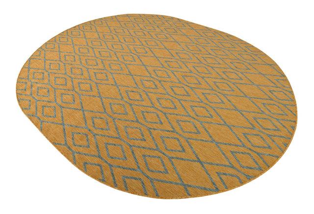 Yellow and Aqua 7' 10 x 10' Jill Zarin Outdoor Oval Area Rug Weather Resistant for Patio, Deck, Terrace, Balcony, Porch Durable 100% Polypropylene Carpet for Outside for Sale at Rug Engine